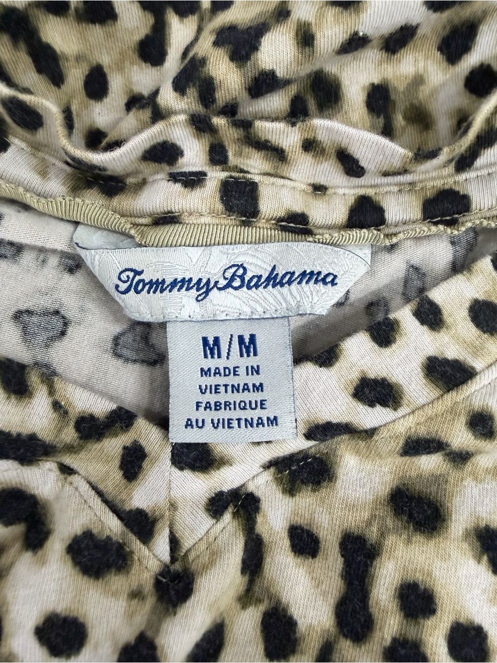 Tommy Bahama Leopard Print V-Neck Short Sleeve Top - Beige and Black - Picture 4 of 6